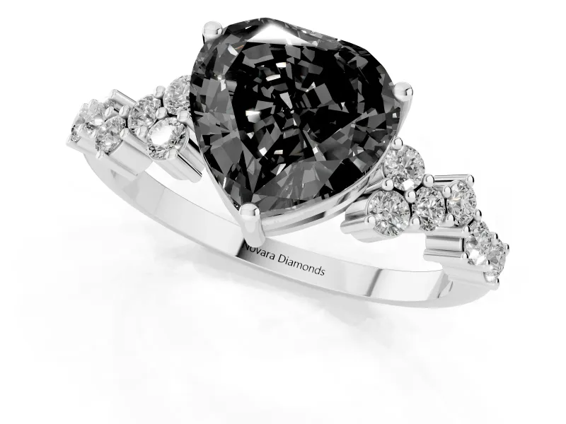 Heart-Shaped Scattered Accent Engagement Ring Setting for a Black Center | Sterling Silver