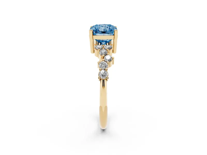 Radiant Cut Accented Engagement Ring Setting for a Fancy Blue Lab-Grown Diamond | Yellow Gold