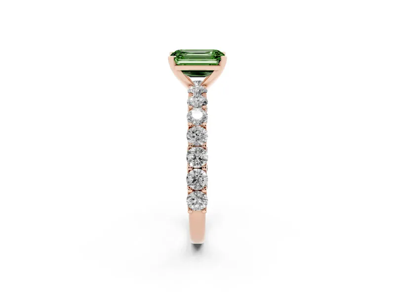 Emerald Cut Shared Prong Engagement Ring Setting for a Fancy Green Lab-Grown Diamond | Rose Gold