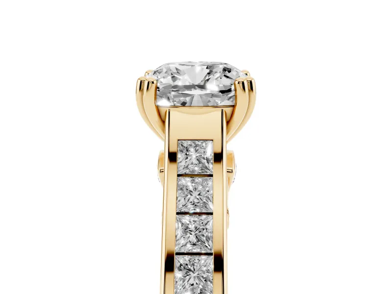 Cushion Cut Cathedral Channel Set Engagement Ring Setting | Double Claw Prongs | Yellow Gold