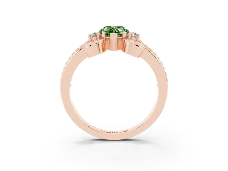 Fancy Green Pear Cut Diamond Twisted Band Solitaire Ring Set in Rose gold with Scroll Prongs
