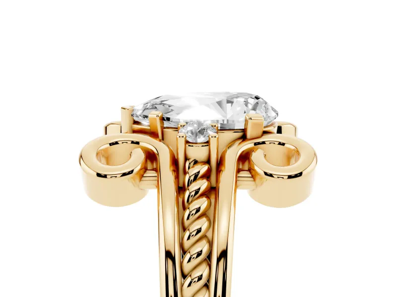 Pear-Shaped Scroll Solitaire Engagement Ring Setting | Rope Twist Band | Yellow Gold