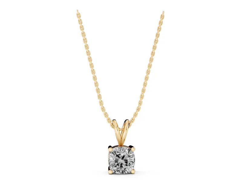 Cushion Cut Lab-Grown Diamond Solitaire Pendant Necklace | Split Bail | Yellow Gold