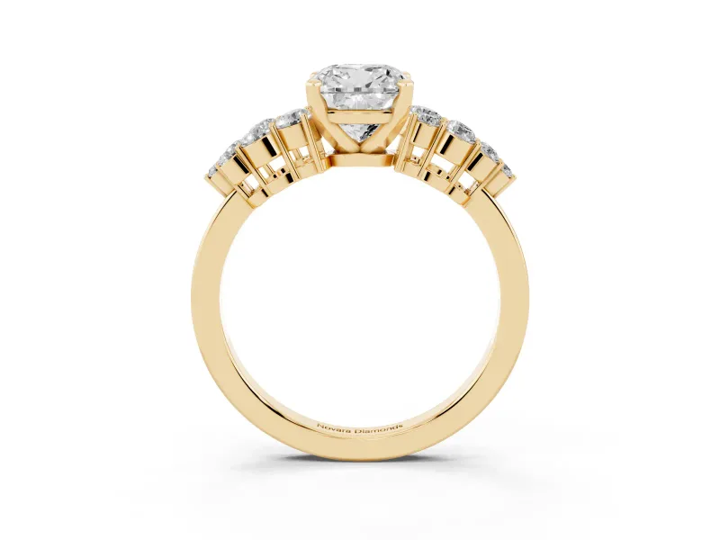 Cushion Cut Diamond Cluster Engagement Ring Set in Yellow gold with Pavé Band and Prong Setting