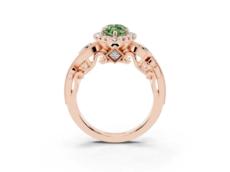 Marquise Vintage Halo Engagement Ring Setting for a Fancy Green Lab-Grown Diamond | Bezel Shoulder Accents | Rose Gold