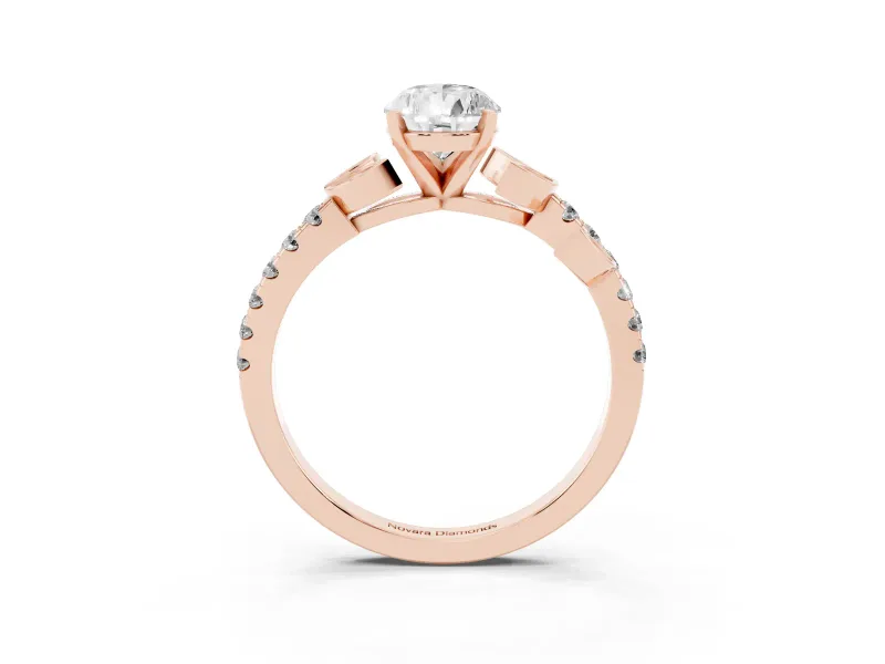 Pear Cut Diamond Solitaire Leaf-Inspired Ring Set in Rose gold with Pavé Band and Prong Setting
