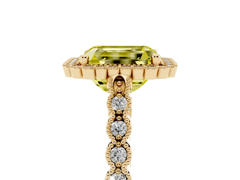 Radiant Cut Milgrain Halo Engagement Ring Setting for a Fancy Yellow Lab-Grown Diamond | Beaded Shoulders | Yellow Gold