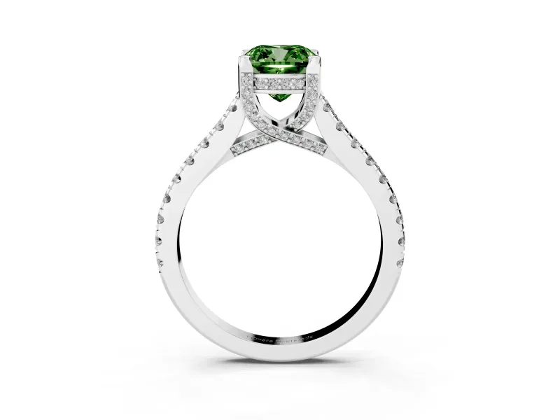Cushion Cut Hidden Halo Pave Engagement Ring Setting for a Fancy Green Lab-Grown Diamond | Claw Prongs | White Gold