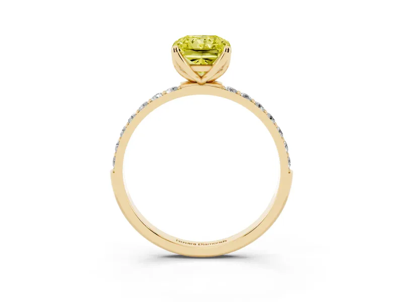 Radiant Cut Pave Solitaire Engagement Ring Setting for a Fancy Yellow Lab-Grown Diamond | Slim Band | Yellow Gold
