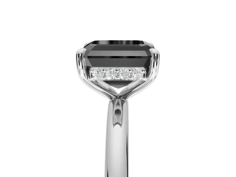 Asscher Cut Hidden Halo Engagement Ring Setting for a Black Center | Sterling Silver