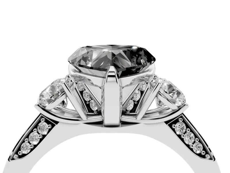 Heart-Shaped Hidden Halo Three Stone Engagement Ring Setting for a Black Center | Sterling Silver