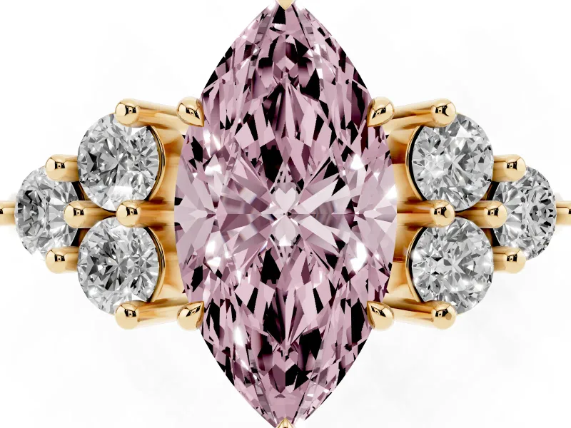 Marquise Cluster Side Stone Engagement Ring Setting for a Fancy Pink Lab-Grown Diamond | Yellow Gold