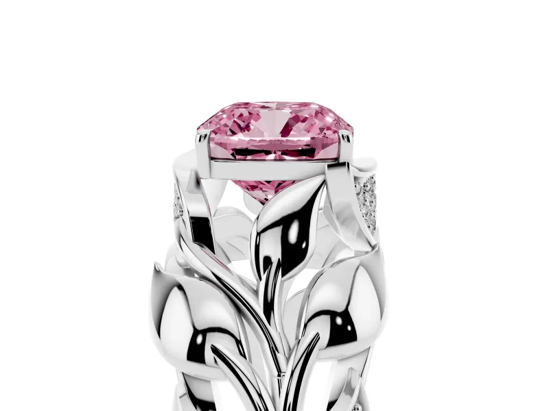 Cushion Cut Leaf Bypass Engagement Ring Setting for a Fancy Pink Lab-Grown Diamond | Sterling Silver