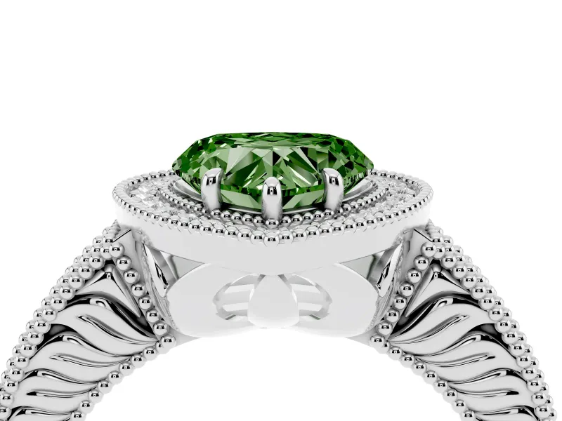 Heart-Shaped Milgrain Halo Engagement Ring Setting for a Fancy Green Lab-Grown Diamond | Sterling Silver