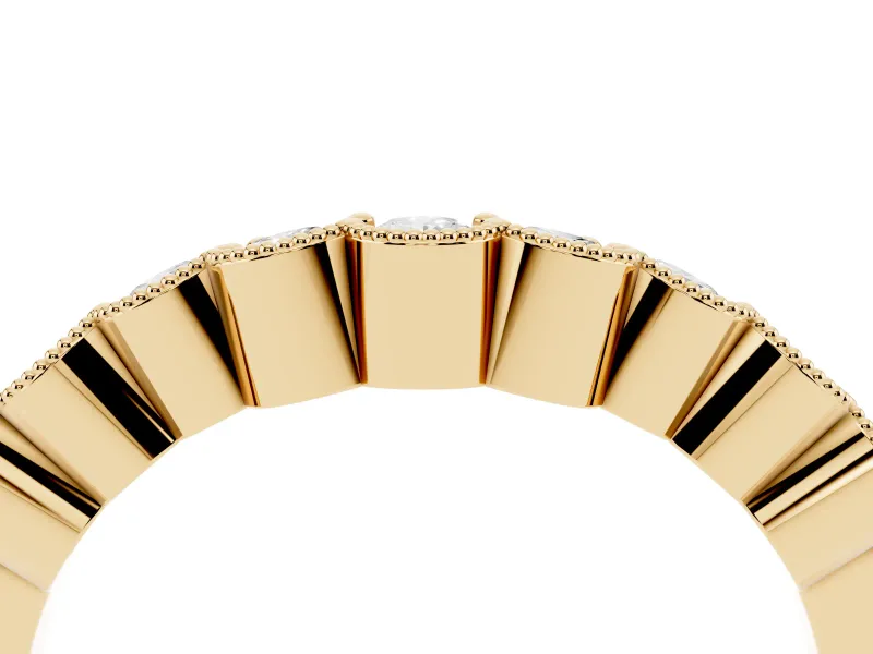 Round Lab-Grown Diamond Vintage Milgrain Half Eternity Band | Scalloped Cups | Yellow Gold