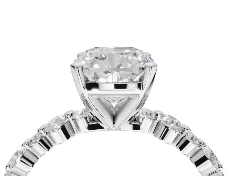 Cushion Cut Pavé Solitaire Engagement Ring Setting | Alternating Accents | Sterling Silver