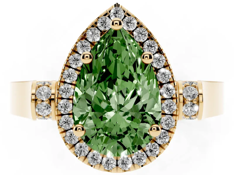 Pear-Shaped Halo Engagement Ring Setting for a Fancy Green Lab-Grown Diamond | Pavé Panel Shoulders | Yellow Gold