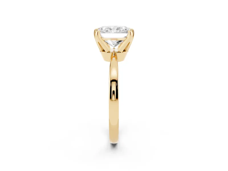 Radiant Cut Tapered Solitaire Engagement Ring Setting | Claw Prong Head | Yellow Gold