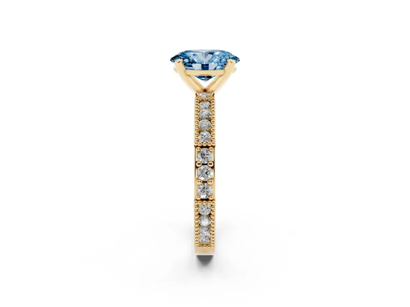 Oval Vintage Pavé Engagement Ring Setting for a Fancy Blue Lab-Grown Diamond | Yellow Gold