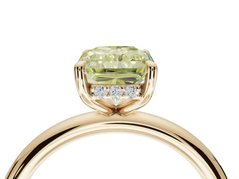 Radiant Cut Hidden Halo Ring Setting for a Fancy Yellow Lab-Grown Diamond | Yellow Gold
