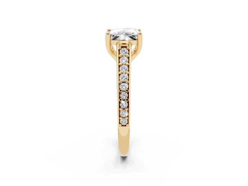 Princess Cut Graduated Pave Cathedral Engagement Ring Setting | Scroll Cut-Outs | Yellow Gold