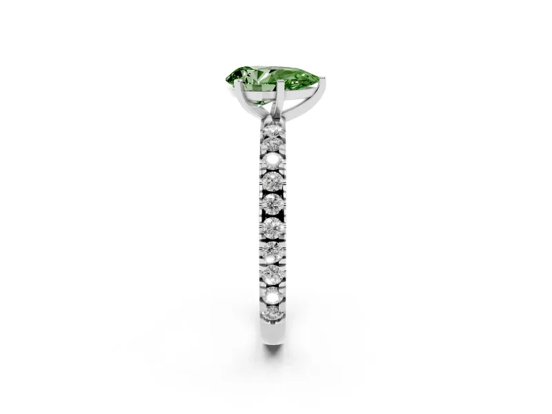 Fancy Green Pear Cut Diamond Pavé Band Solitaire Set in Platinum with Prong Setting