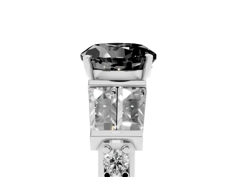 Round Channel Set Baguette Engagement Ring Setting for a Black Center | White Gold