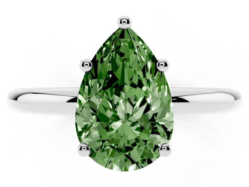 Pear-Shaped Micro-Prong Hidden Halo Engagement Ring Setting for a Fancy Green Lab-Grown Diamond | Plain Band | Platinum