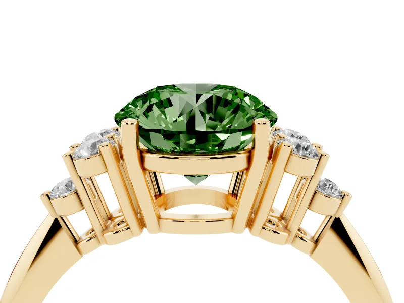 Round Cluster Accent Engagement Ring Setting for a Fancy Green Lab-Grown Diamond | Yellow Gold