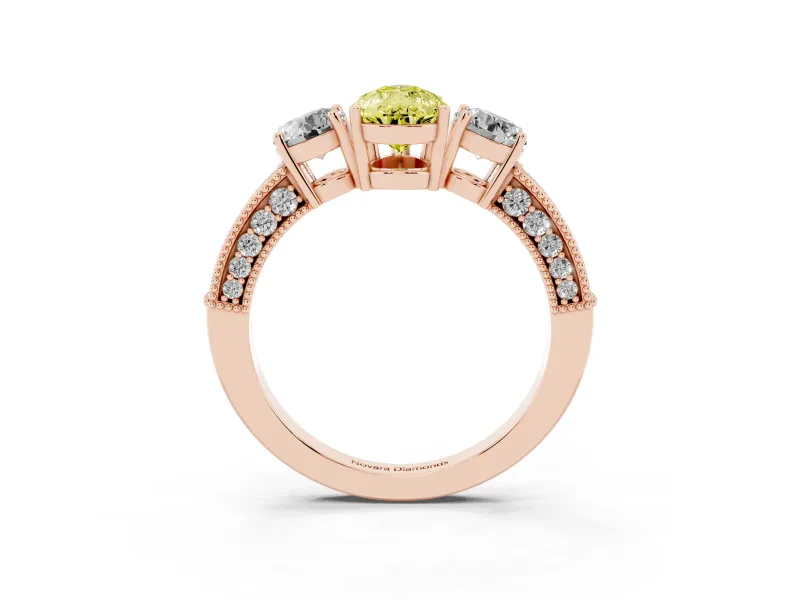 Pear-Shaped Three Stone Engagement Ring Setting for a Fancy Yellow Lab-Grown Diamond | Graduated Pave Band | Rose Gold