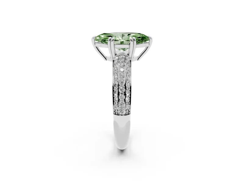 Marquise Three Row Pave Engagement Ring Setting for a Fancy Green Lab-Grown Diamond | Platinum