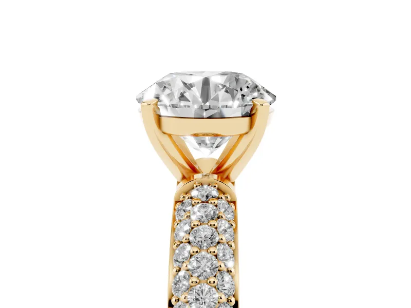Round Pavé Solitaire Engagement Ring Setting | Domed Pavé Band | Yellow Gold