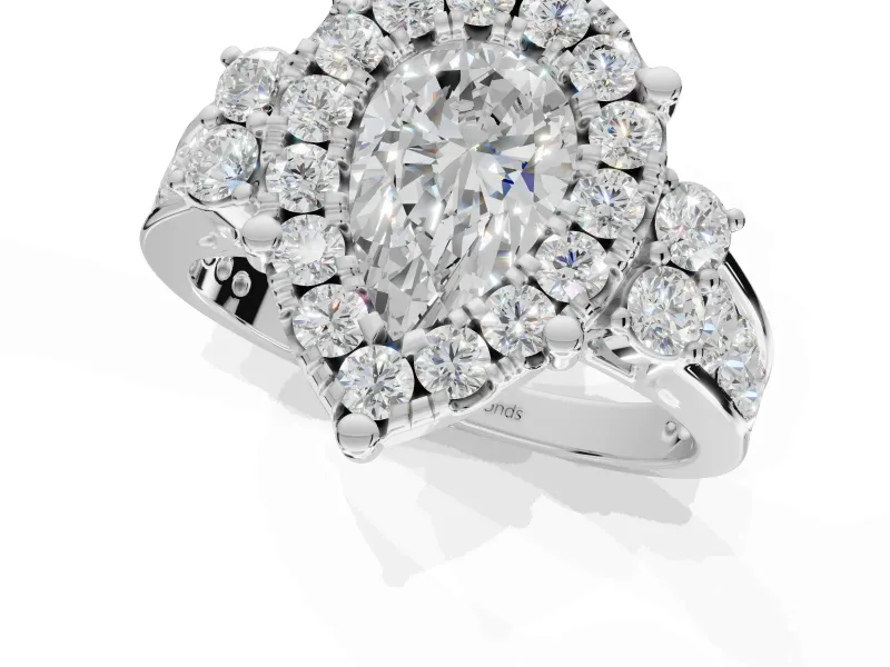 Pear-Shaped Halo Side Cluster Engagement Ring Setting | Graduated Channel Band | Sterling Silver