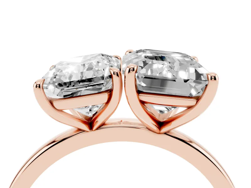 Radiant Cut and Emerald Cut Toi Moi Ring Set in Rose gold with Prong Setting