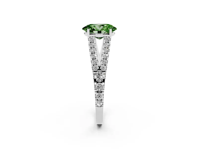 Oval Graduated Split Shank Engagement Ring Setting for a Fancy Green Lab-Grown Diamond | Platinum