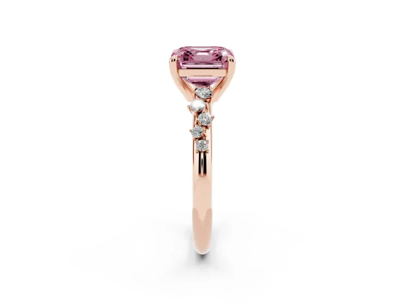Asscher Cut Graduated Accent Engagement Ring Setting for a Fancy Pink Lab-Grown Diamond | Rose Gold