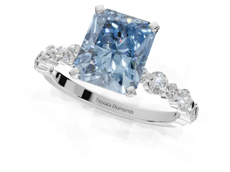 Radiant Cut Pavé Solitaire Engagement Ring Setting for a Fancy Blue Lab-Grown Diamond | Alternating Accents | White Gold