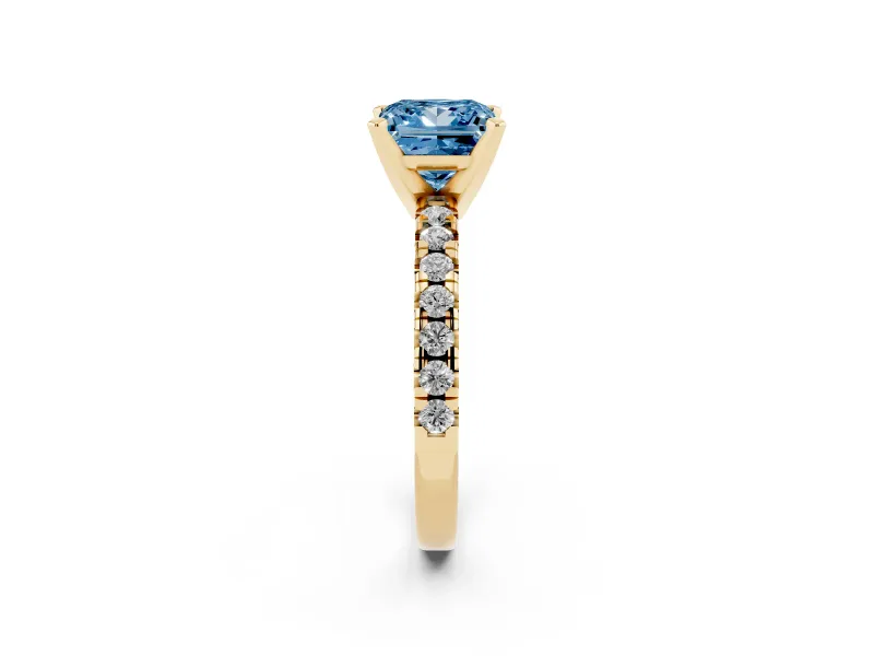 Princess Cut Pavé Solitaire Engagement Ring Setting for a Fancy Blue Lab-Grown Diamond | Yellow Gold