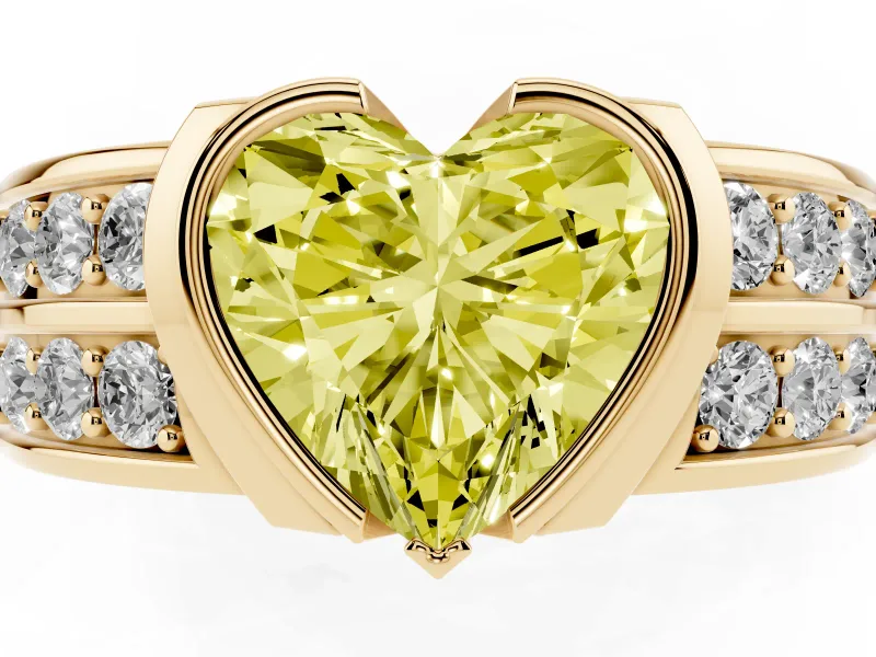Heart-Shaped Half Bezel Engagement Ring Setting for a Fancy Yellow Lab-Grown Diamond | Channel Band | Yellow Gold