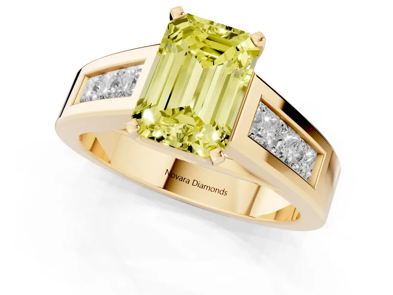 Emerald Cut Channel-Set Engagement Ring Setting for a Fancy Yellow Lab-Grown Diamond | Yellow Gold