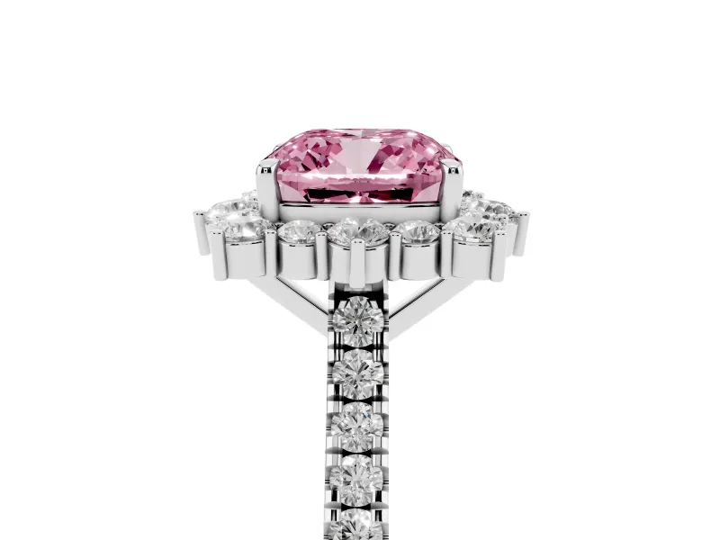 Cushion Cut Halo Engagement Ring Setting for a Fancy Pink Lab-Grown Diamond | Sterling Silver - Design NV-24700
