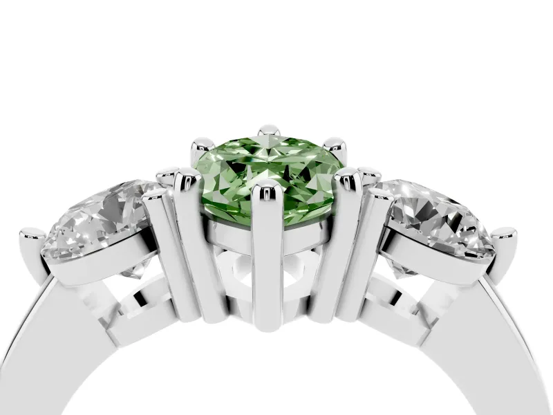 Fancy Green Marquise Cut Diamond Three-Stone Ring Set in Platinum with Prong Setting and Classic Band