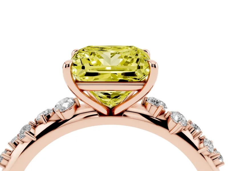 Fancy Yellow Princess Cut Diamond Cluster Solitaire Ring Set in Rose gold with Prong Setting