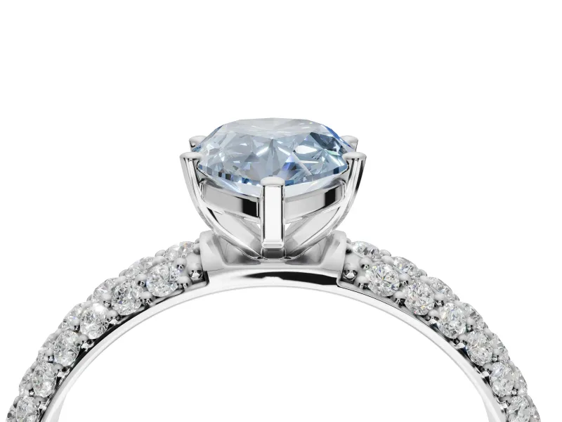 Pear-Shaped Domed Pavé Engagement Ring Setting for a Fancy Blue Lab-Grown Diamond | Sterling Silver