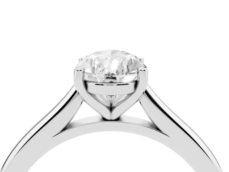 Pear Cut Diamond Solitaire Ring Set in Silver with Cathedral Band and Prong Setting