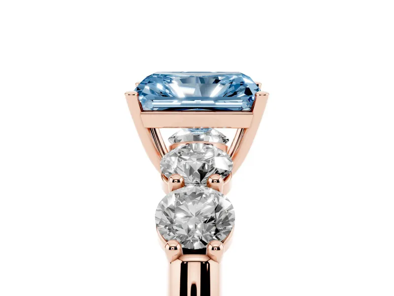 Radiant Cut Five Stone Engagement Ring Setting for a Fancy Blue Lab-Grown Diamond | Prong Set Side Stones | Rose Gold