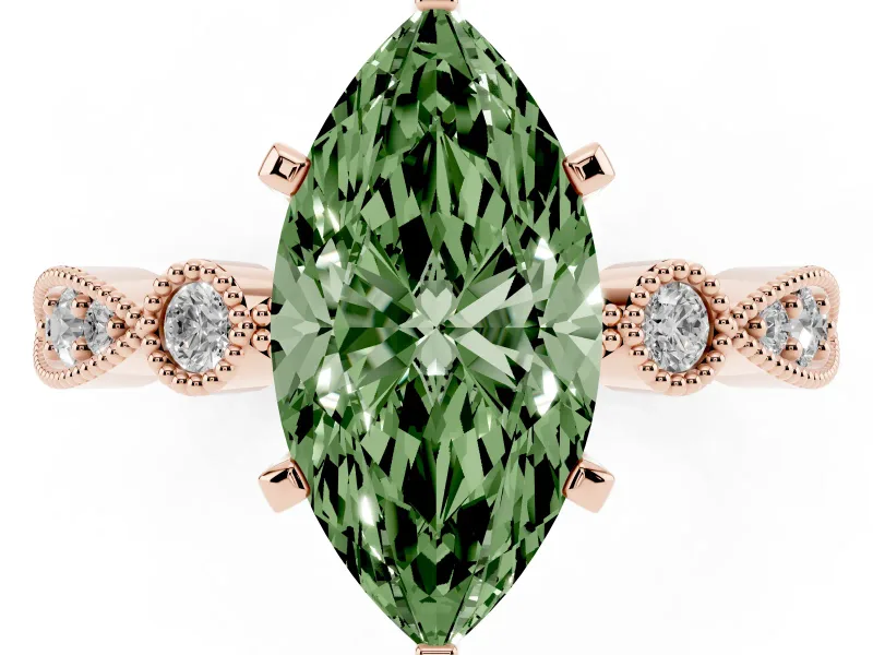 Marquise Vintage Milgrain Engagement Ring Setting for a Fancy Green Lab-Grown Diamond | Rose Gold