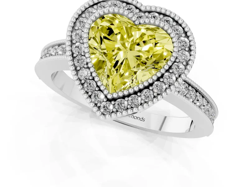 Heart-Shaped Halo Engagement Ring Setting for a Fancy Yellow Lab-Grown Diamond | Sterling Silver - Design NV-24890