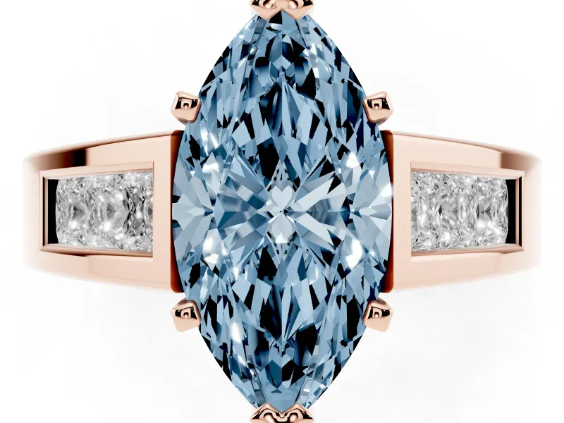 Marquise Channel-Set Engagement Ring Setting for a Fancy Blue Lab-Grown Diamond | Rose Gold