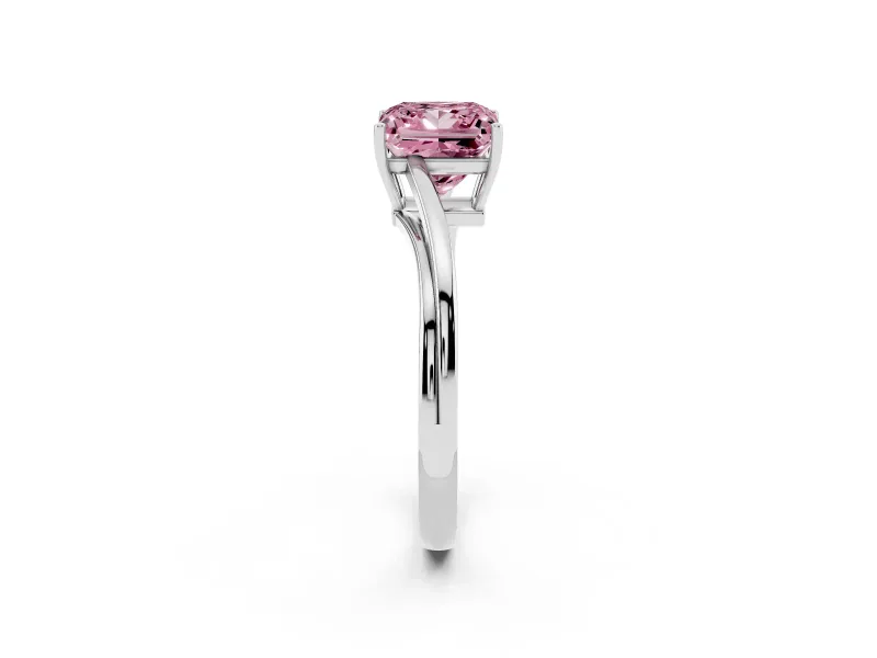 Fancy Pink Princess Cut Diamond Solitaire Twist Band Ring Set in White gold with Prong Setting